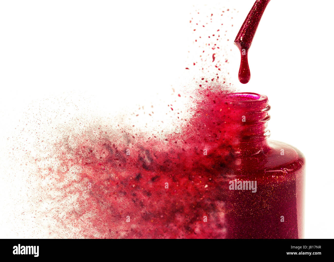 Explodierende Flasche roten Nagellack Stockfoto