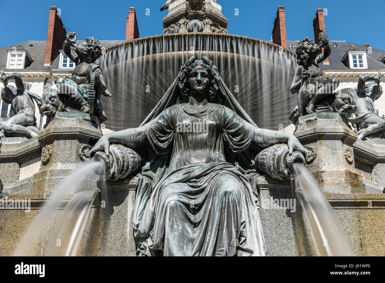 Brunnen der Stelle Royale in Nantes in langen Belichtungszeit Stockfoto