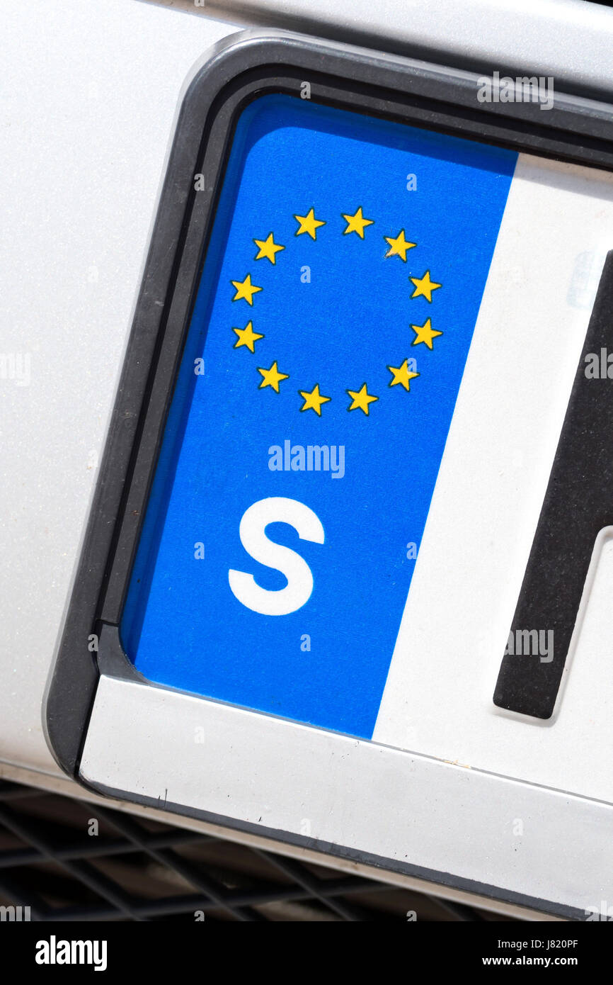 Kfz-Kennzeichen mit EU-Kennung Slowenien Stock Photo