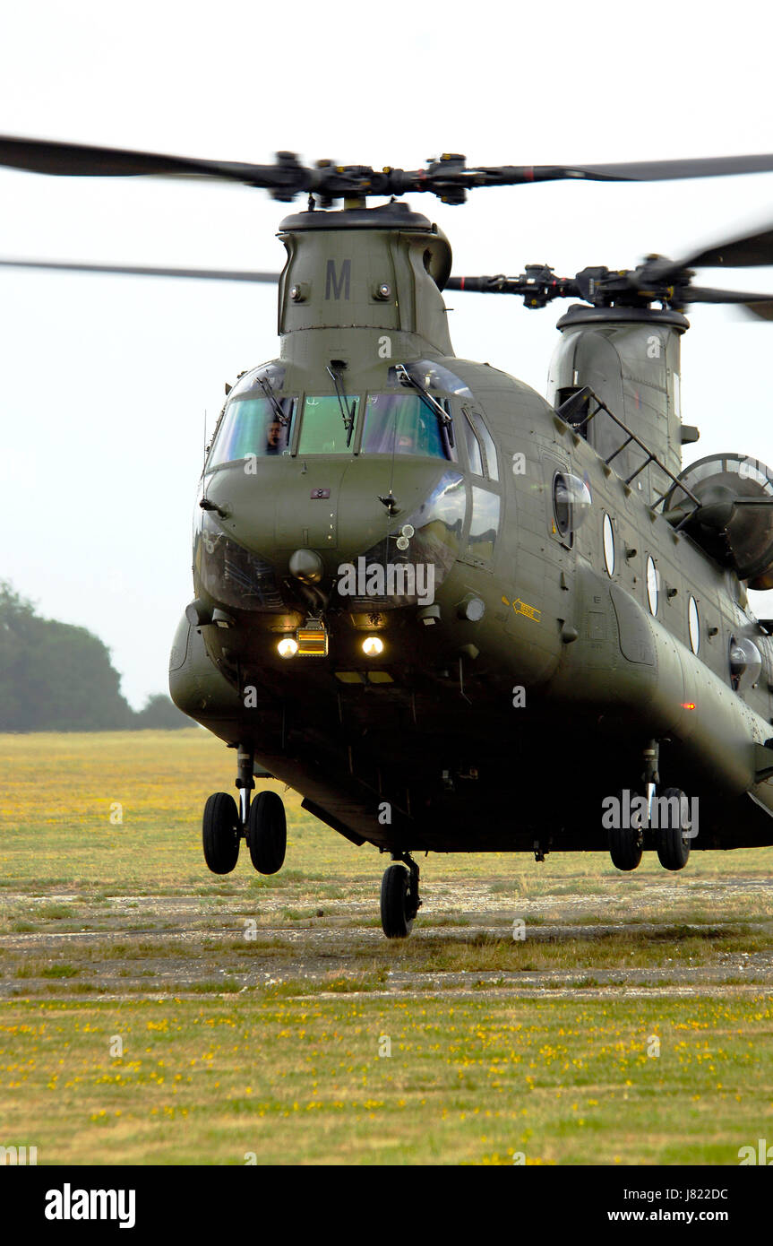 Boeing Chinook der Royal Air Force landet auf dem Flugplatz Stockfoto