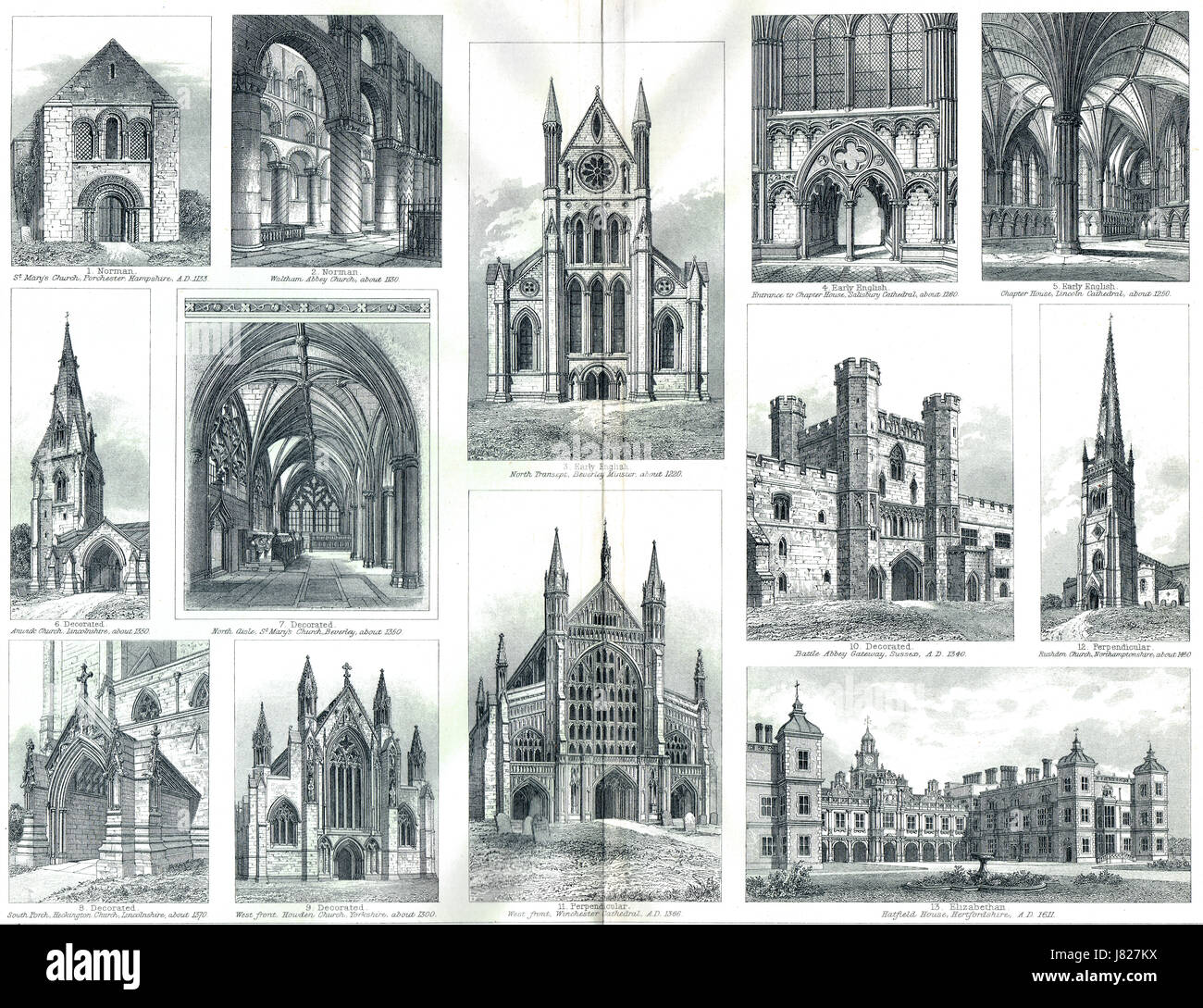 Entwicklung der gotischen Architektur in England Stockfoto