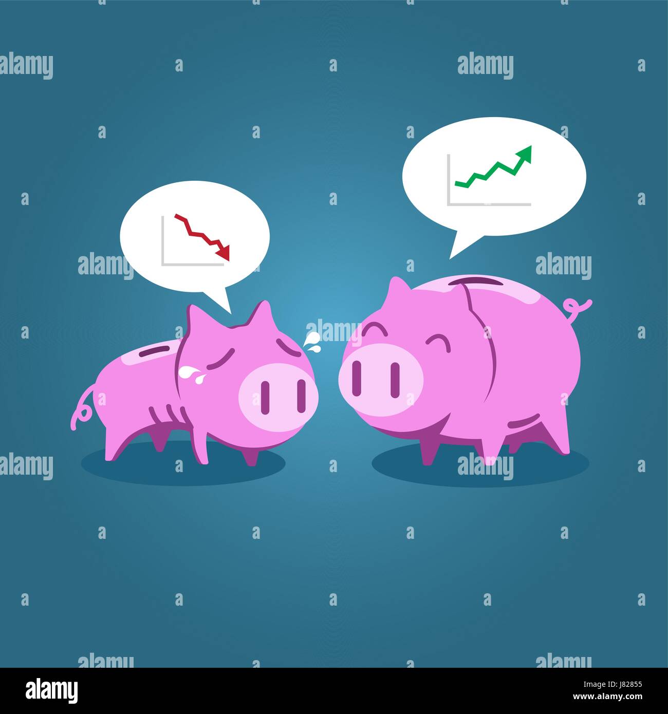 Fett und kleines Sparschwein Finanzlage, Vektor-Illustration für Investitionen, reden oder Finanzkonzept. Stock Vektor