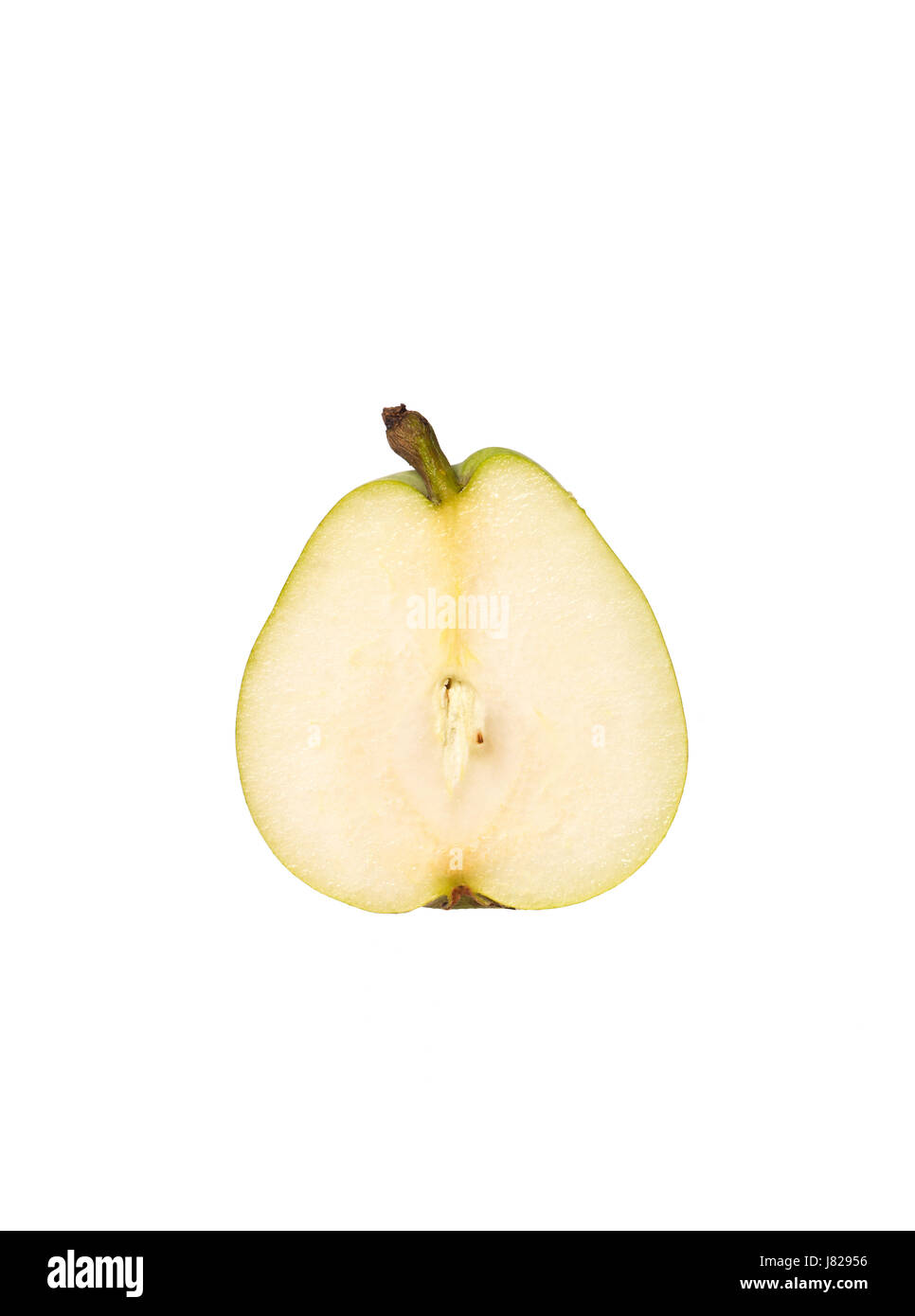 Stilleben Studio Frucht geschnitten Birne Birne eine halbe weiße weißen Hintergrund geteilten Schnitt Stockfoto