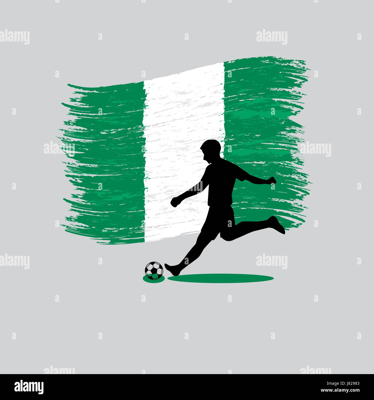 Fußball-Spieler-Action mit Bundesrepublik Nigeria auf Hintergrund Stock Vektor