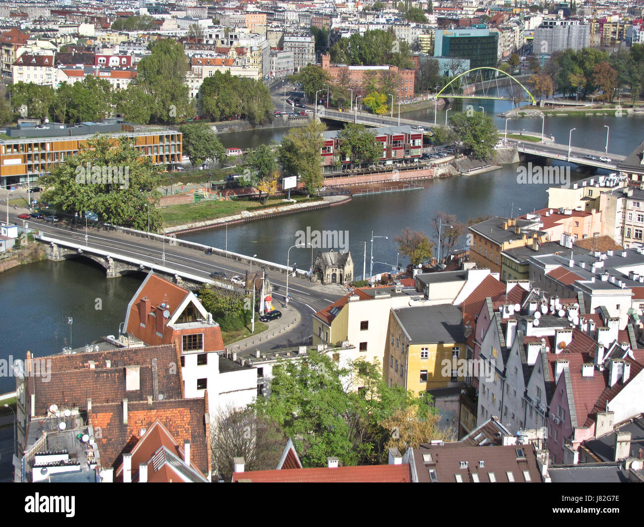 Blick auf die Stadt von St. Maria Magdalena Kirche, Wroclaw, Polen Stockfoto