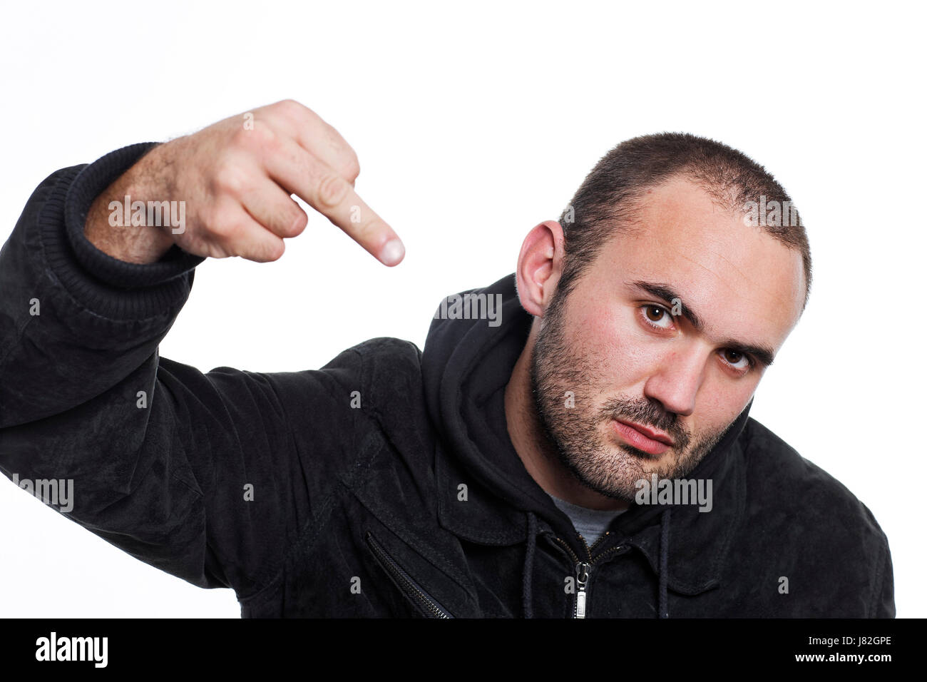 Geste Finger Porträt schlecht peccant böse böse schlecht schlecht Gewalt  junge Bursche Stockfotografie - Alamy