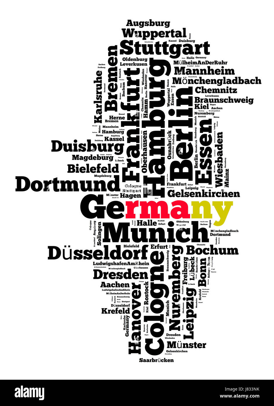 Orte in Deutschland-Wort-Cloud-Konzept Stockfoto