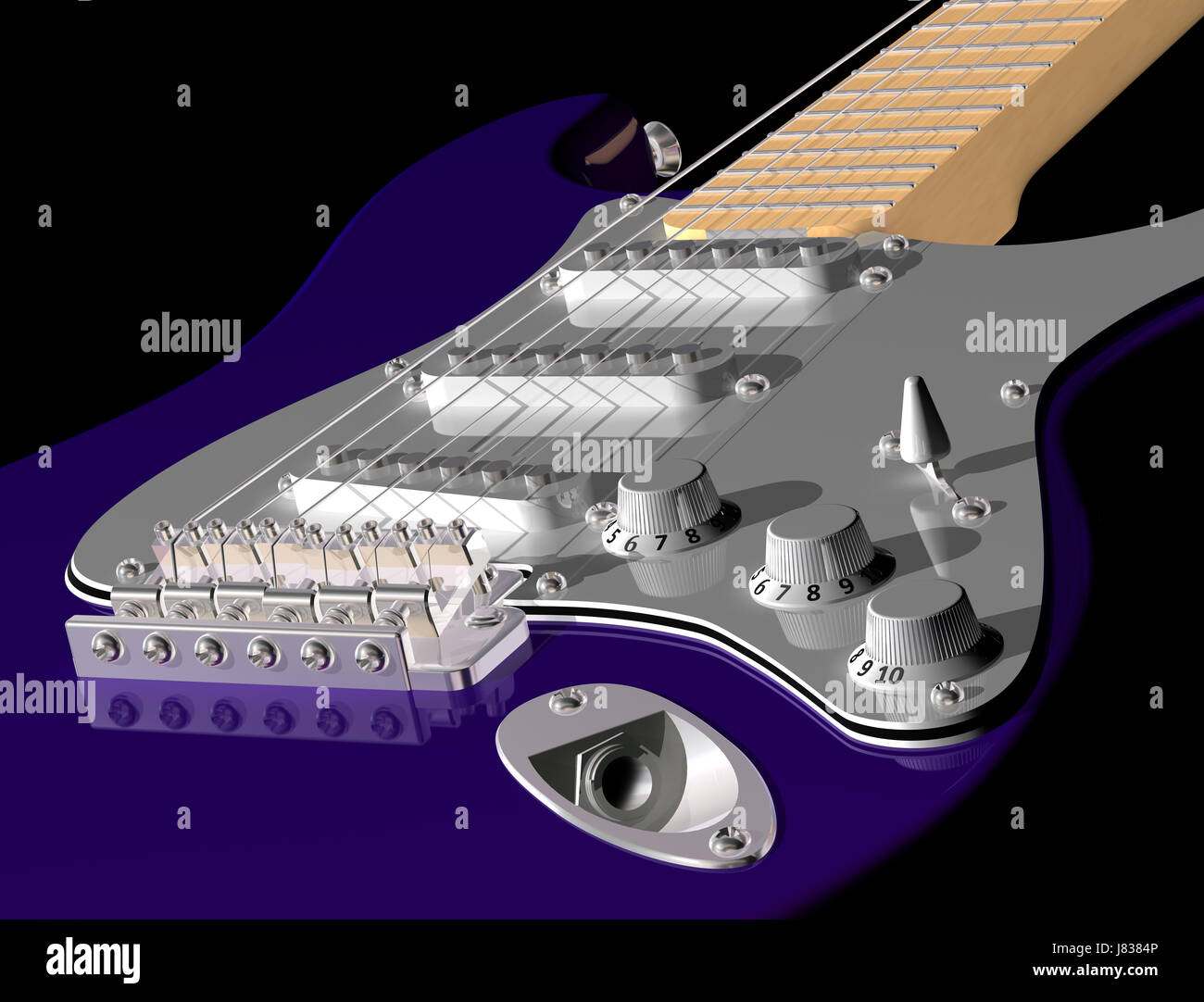Detail Musik musikalische lila e-Gitarre Messmethode instrument Stockfoto