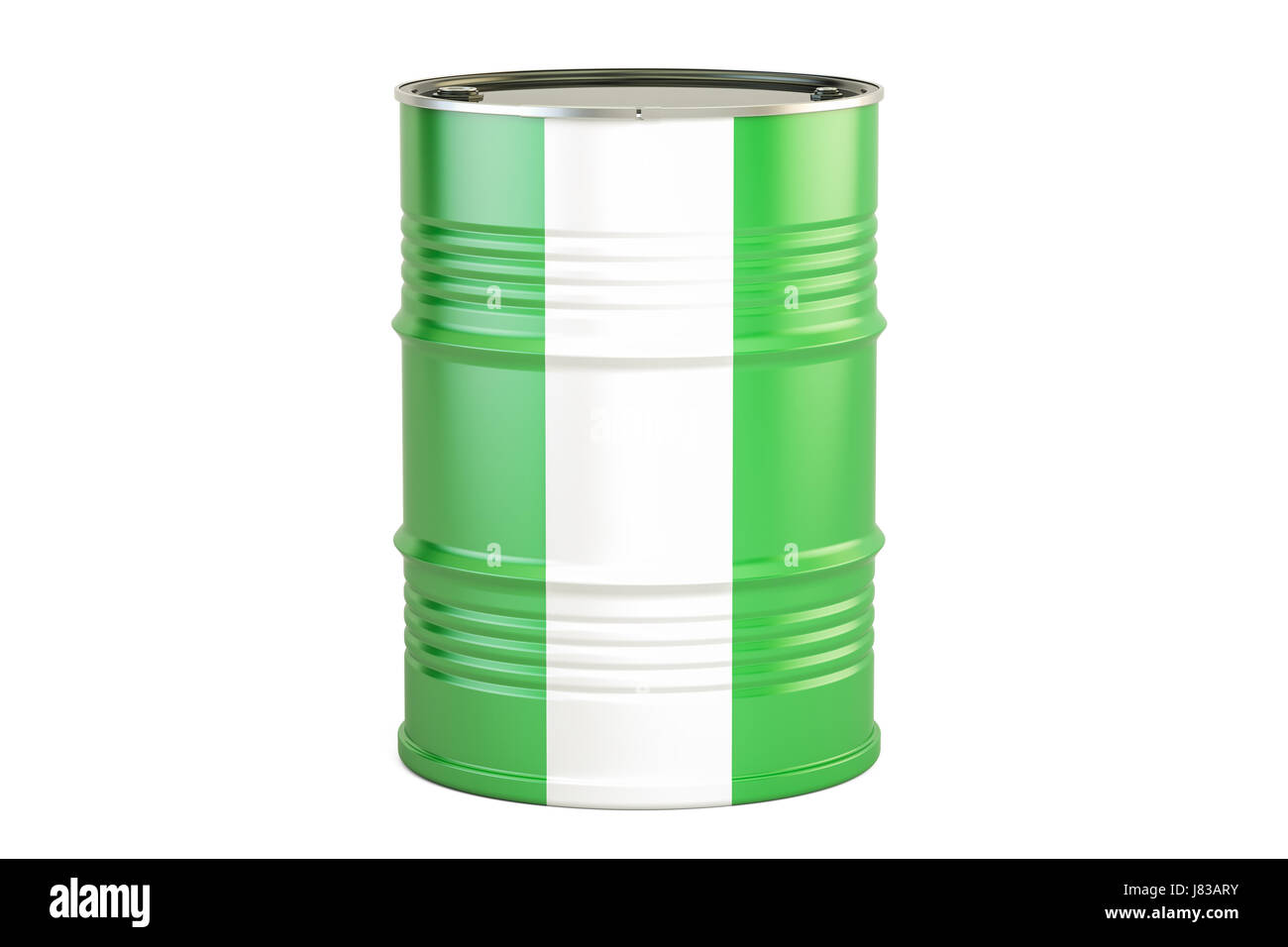 Ölfass mit Flagge Nigerias. Öl Herstellung und Handel mit Konzept, 3D rendering Stockfoto