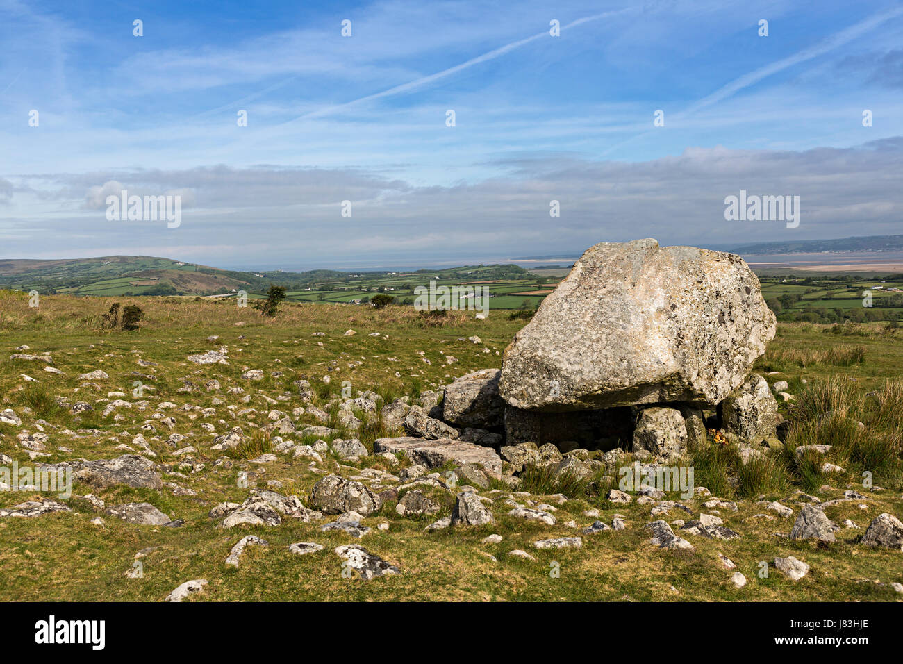 Arthur Stein, neolithische Grabkammer Cefn Bryn, Gower, Wales, UK Stockfoto