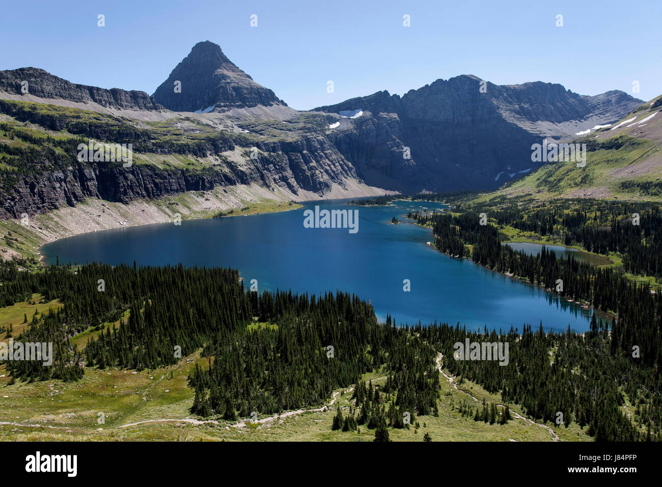 Versteckten See mit Reynolds Berg, Glacier Nationalpark, Rocky Mountains, Montana, USA Stockfoto