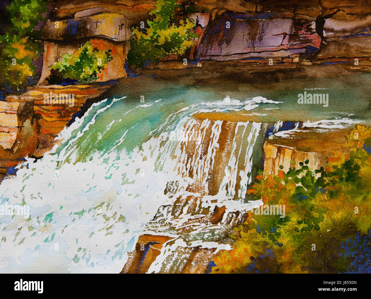 Kunst Malerei Wasserfall Ontario ursprüngliche Landschaft Landschaft Landschaft Natur Stockfoto