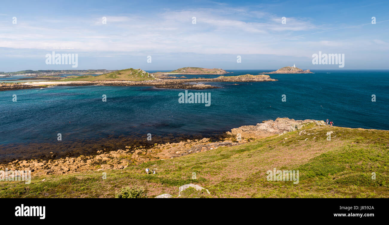 Warme, sonnige Wetter auf der Insel St. Martin in der Scilly-inseln, der heisseste Tag des Jahres 2017. Stockfoto