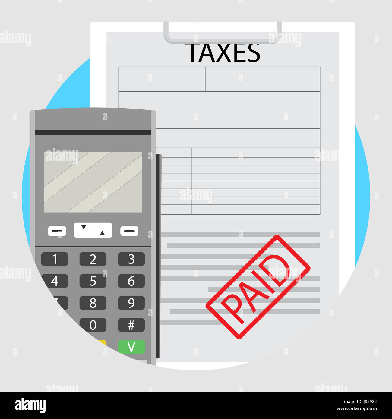 Symbole Steuern gezahlt. Besteuerung und Balance bezahlt, Vektor-illustration Stockfoto