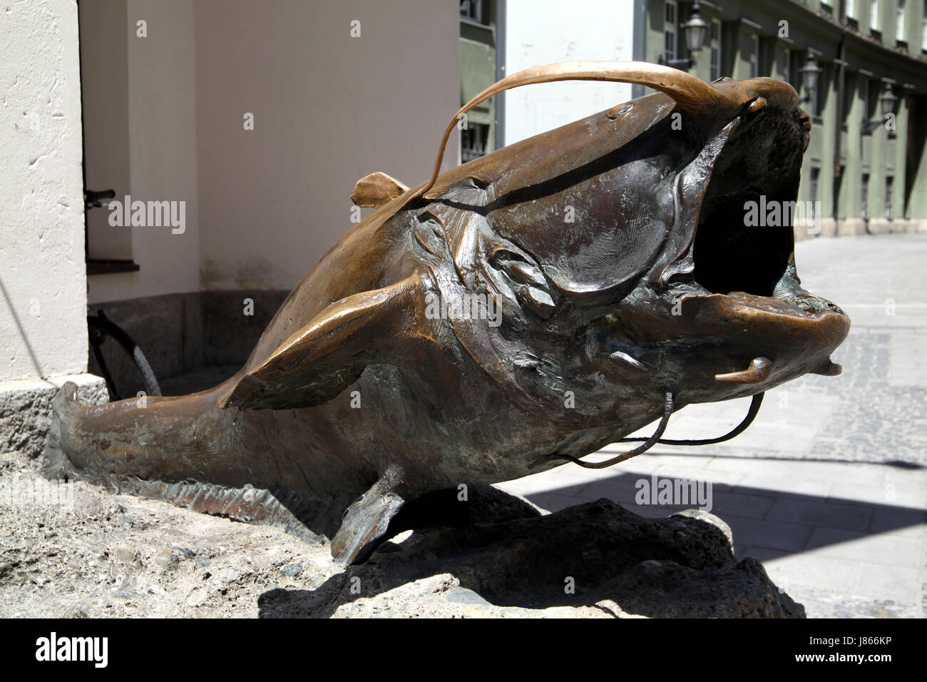 Fisch Museum München Bayern Deutschland Bundesrepublik Deutschland Tier Mund bronze Stockfoto