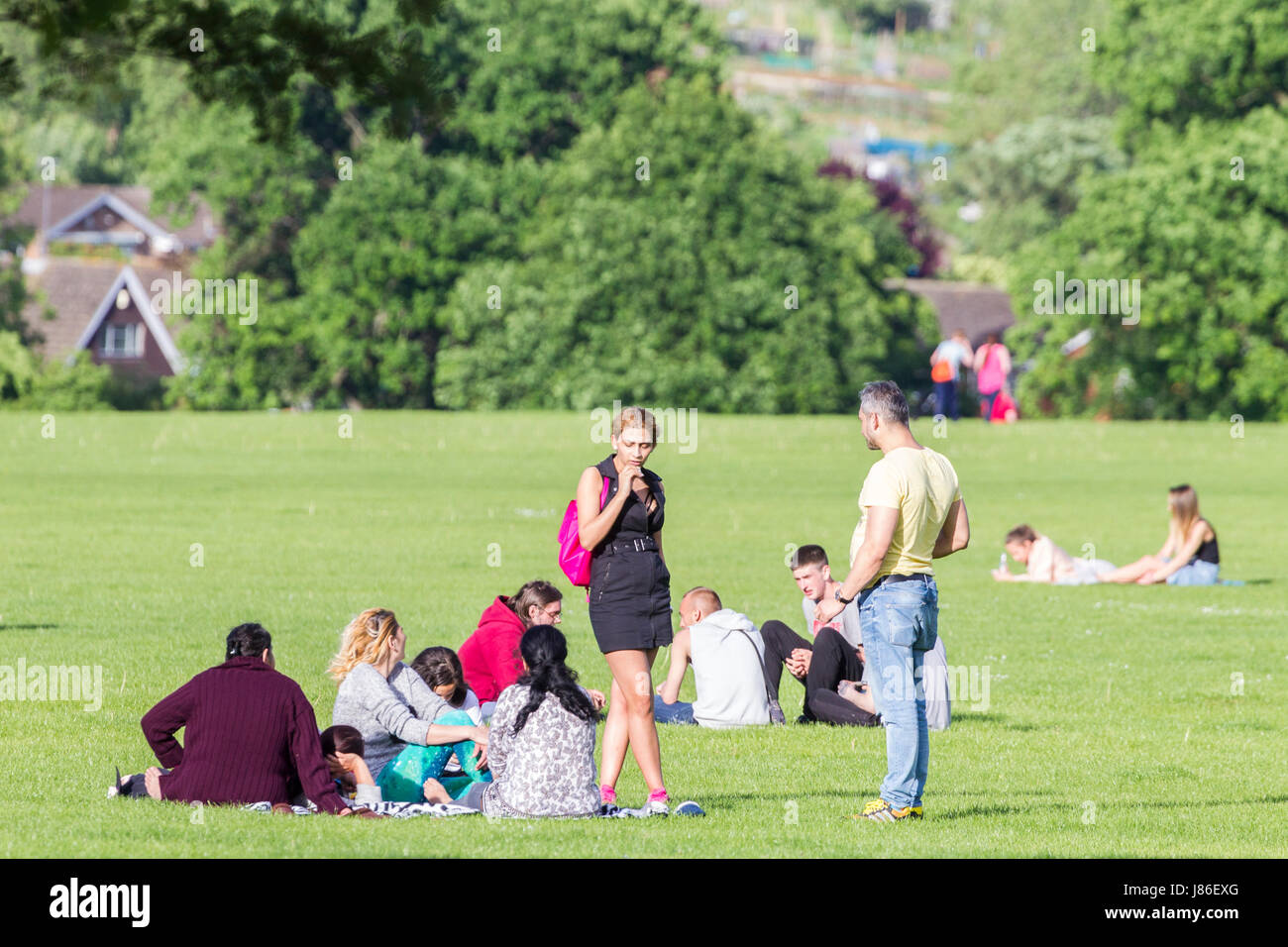 Abington Park, Northampton, Großbritannien 27. Mai 2017. Das Wetter. Gruppen von Menschen genießen den warmen sonnigen Nachmittag im Park Abington herumsitzen. Bildnachweis: Keith J Smith. / Alamy Live News Stockfoto