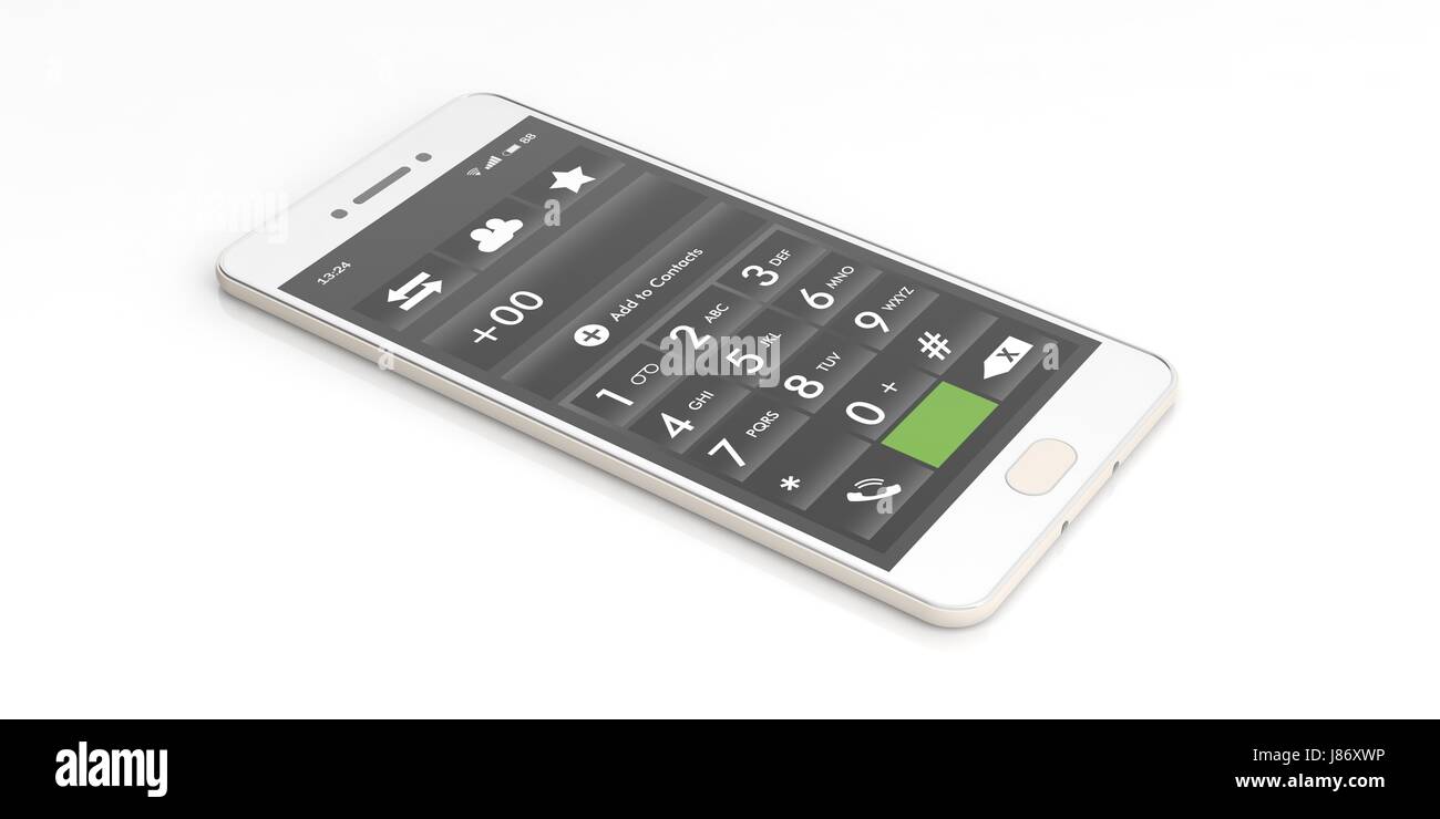 Smartphone Anzahl Tastatur auf weißem Hintergrund. 3D-Darstellung Stockfoto