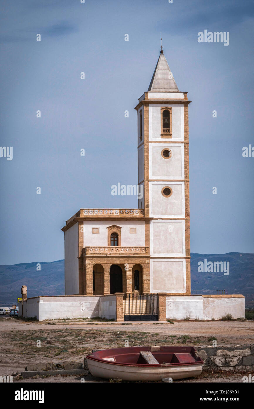 Kirche von Las Salinas in Cabo de Gata, christliche Tempel der katholischen Prinzipien des XX Jahrhunderts befindet sich in "Las Salinas", Almeria, Spanien Stockfoto