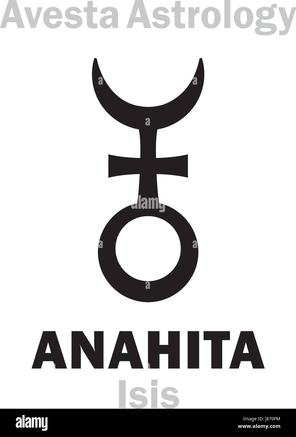 Astrologie-Alphabet: ANAHITA (Isis/Anaïs), vedische astral Planeten Avestian. Hieroglyphen Charakter Zeichen (einzelnes Symbol). Stock Vektor