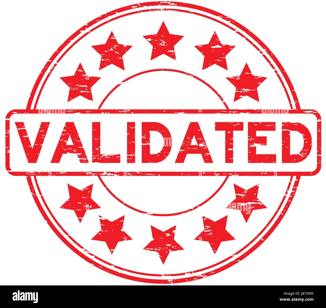 Grunge rot validieren mit Sternsymbol Runde Stempel Stock Vektor