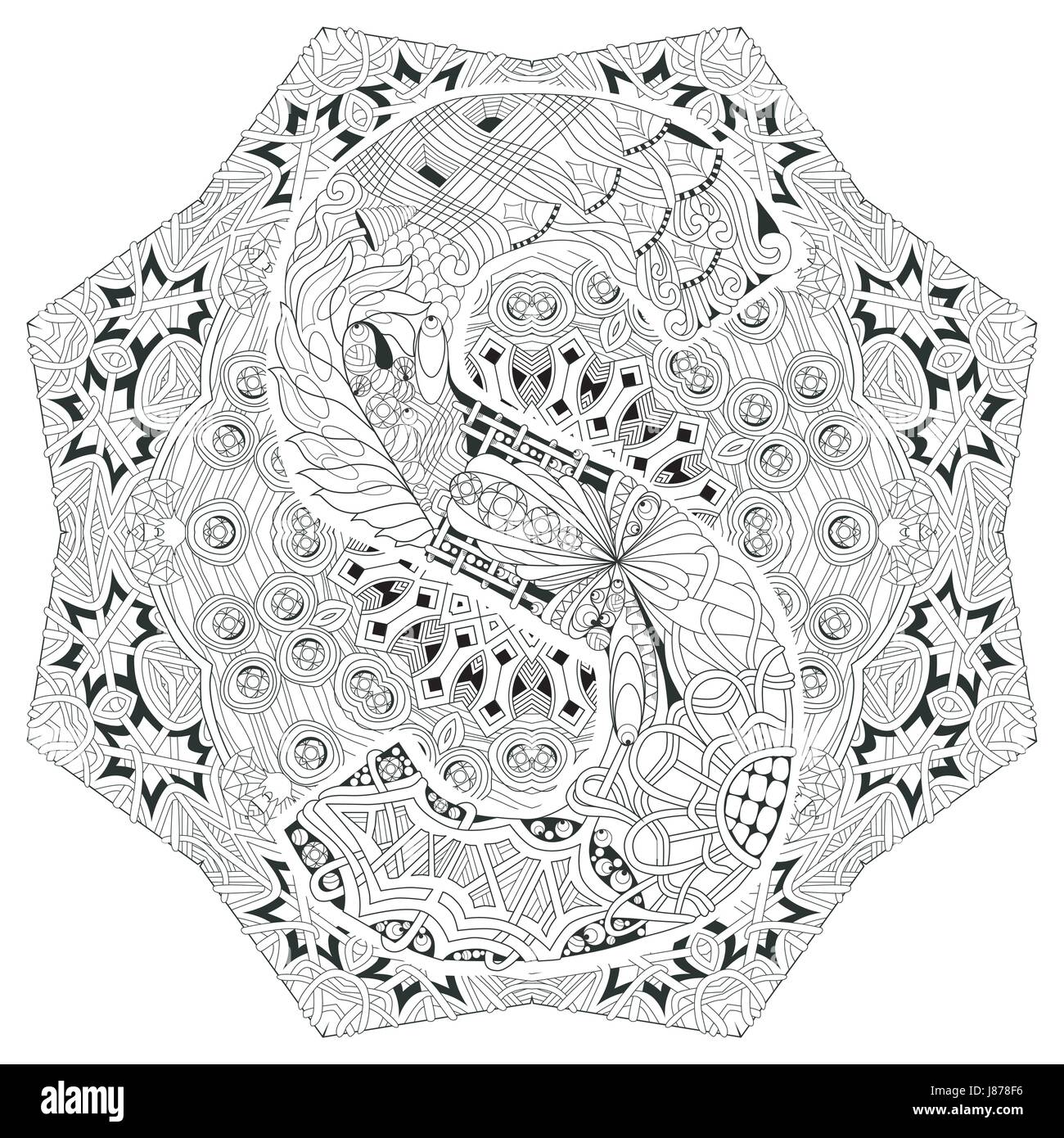-Handgemalte Design. Erwachsenen Anti-Stress-Malvorlagen. Schwarz