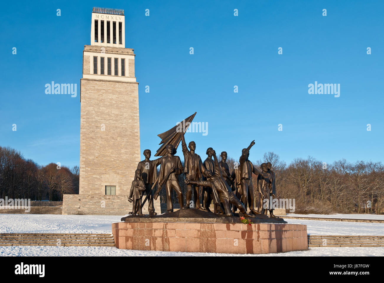 Denkmal, Weltkrieg, Buchenwald, Glockenturm, Weimar, blau, Menschen, Menschen, Stockfoto