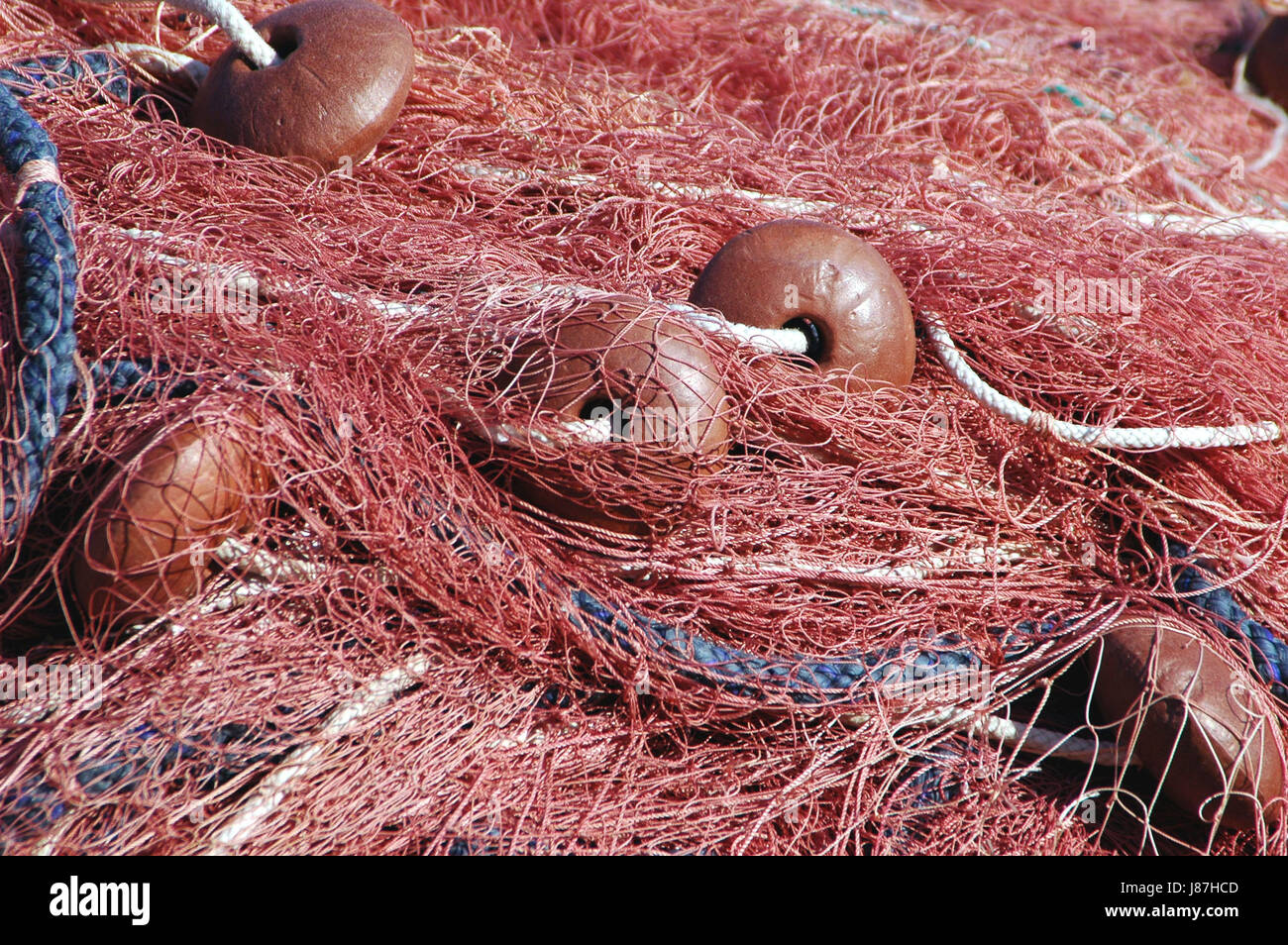 Hafen, Winkel, Fisch, Häfen, Netze, Angeln, Netz, rot, Seil, blau, Detail, Stockfoto