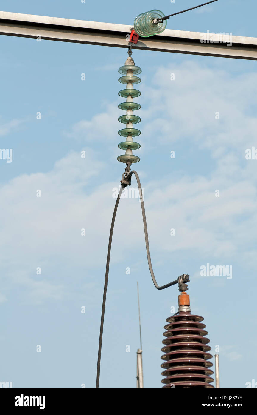 Bahnhof, blau, Turm, Gefahr, Industrie, Industrie, Energie, Leistung, Strom, Stockfoto