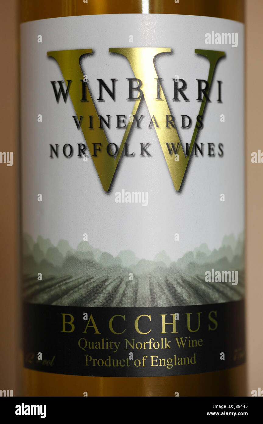Eine Flasche Winbirri Weingärten Bacchus preisgekrönten Weißwein. Stockfoto