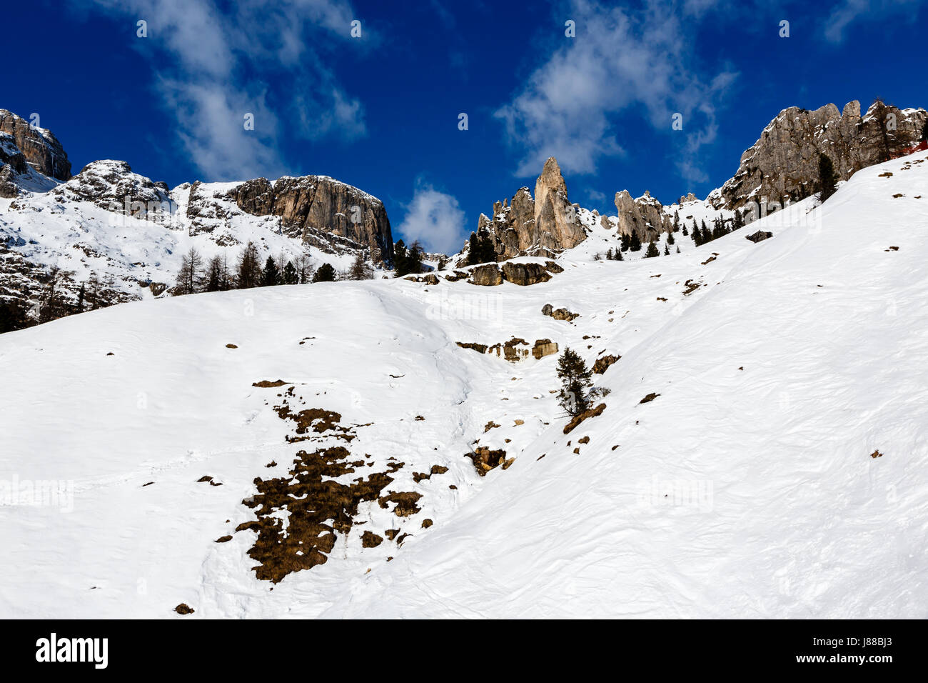 Rocky Mountains auf das Skigebiet Arabba, Dolomiten Alpen Italien Stockfoto