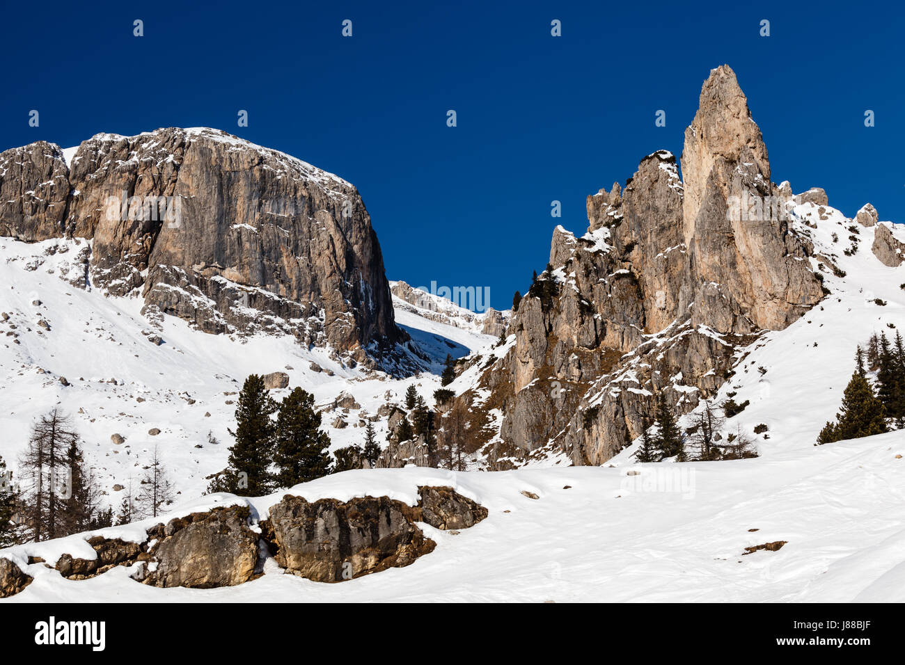 Rocky Mountains auf das Skigebiet Arabba, Dolomiten Alpen Italien Stockfoto