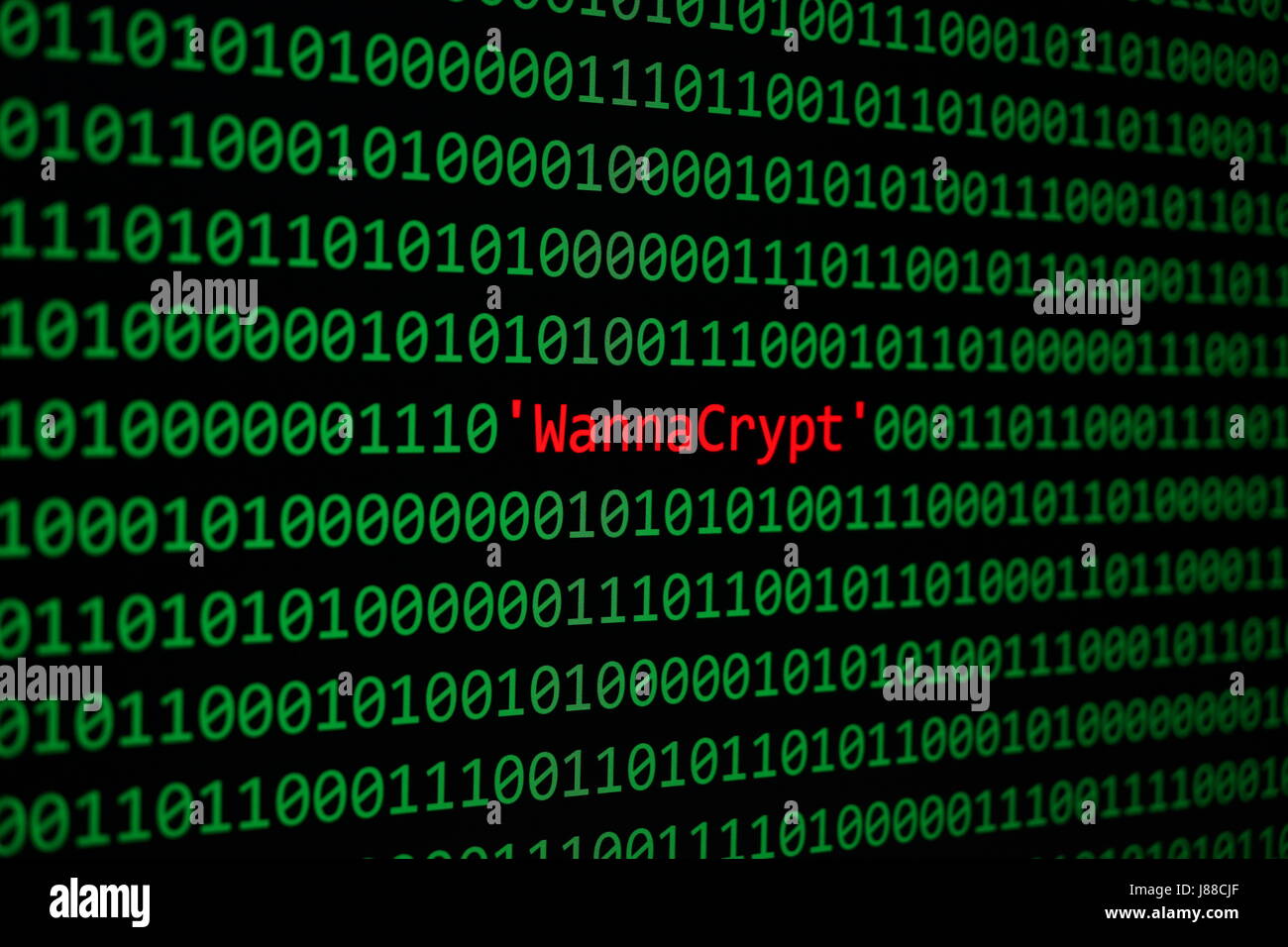 Das WannaCrypt und Binär-Code, der WannaCry und RansomWare, Konzept Sicherheit und Malware angreifen. Stockfoto