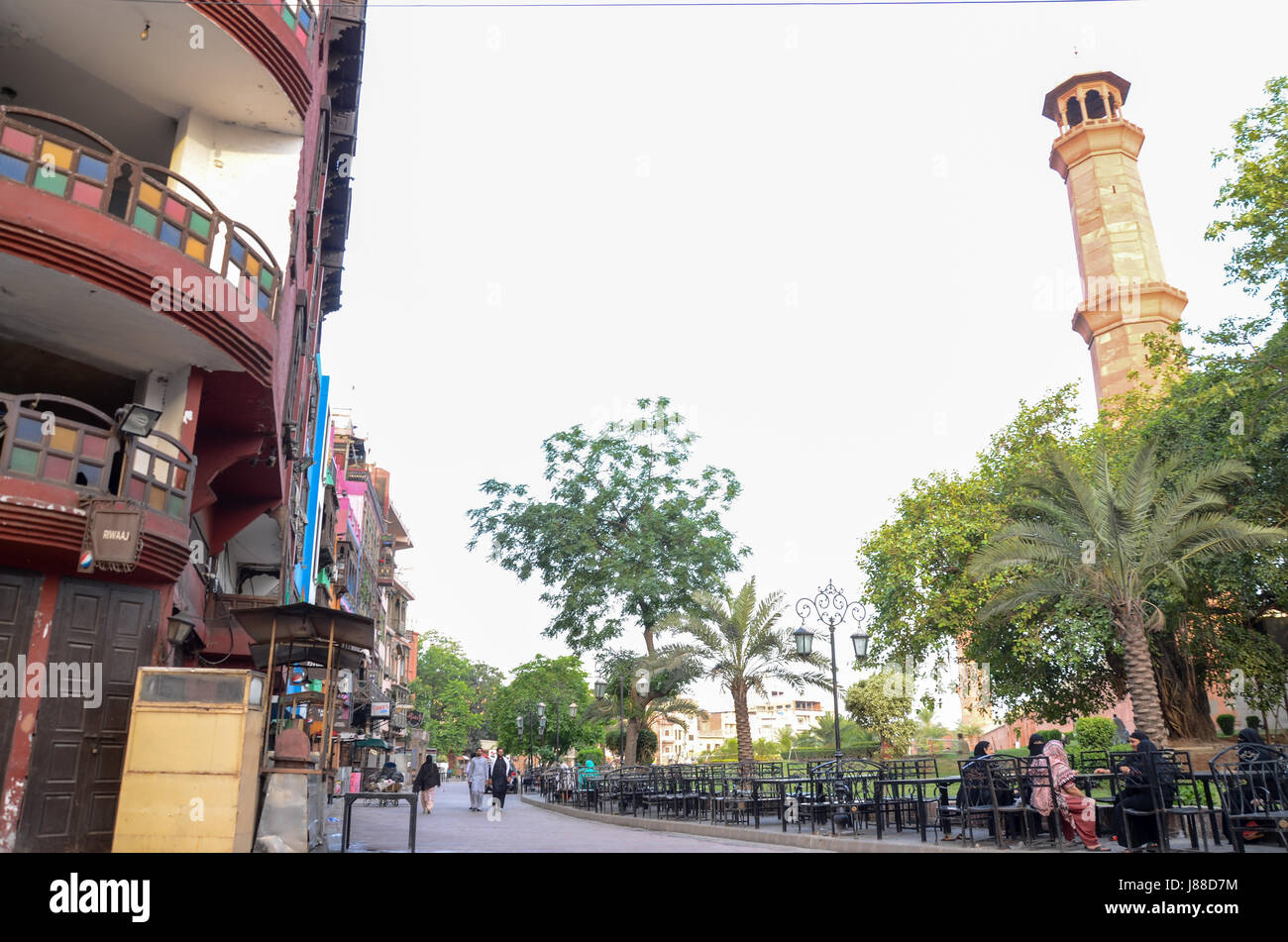 Die berühmten Food Street in der Nähe von Badshahi Moschee, Lahore, Pakistan Stockfoto