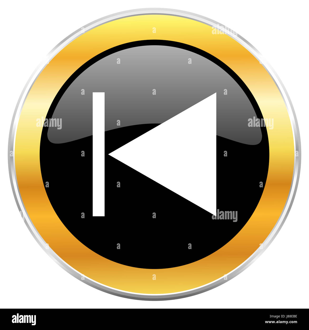 Prev-schwarzen Web-Symbol mit goldenen Rahmen isoliert auf weißem Hintergrund. Runde glänzende Knopf. Stockfoto