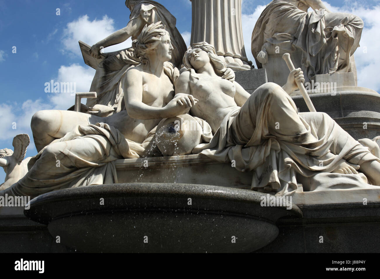 Wien, Österreicher, Parlament, Brunnen, Athena, Frau, vier, Griechisch, Säule, Stockfoto