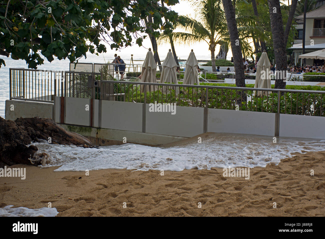 Rekord-Flut oder König Gezeiten in Waikiki Beach in Mai 2017, Oahu, Hawaii Stockfoto