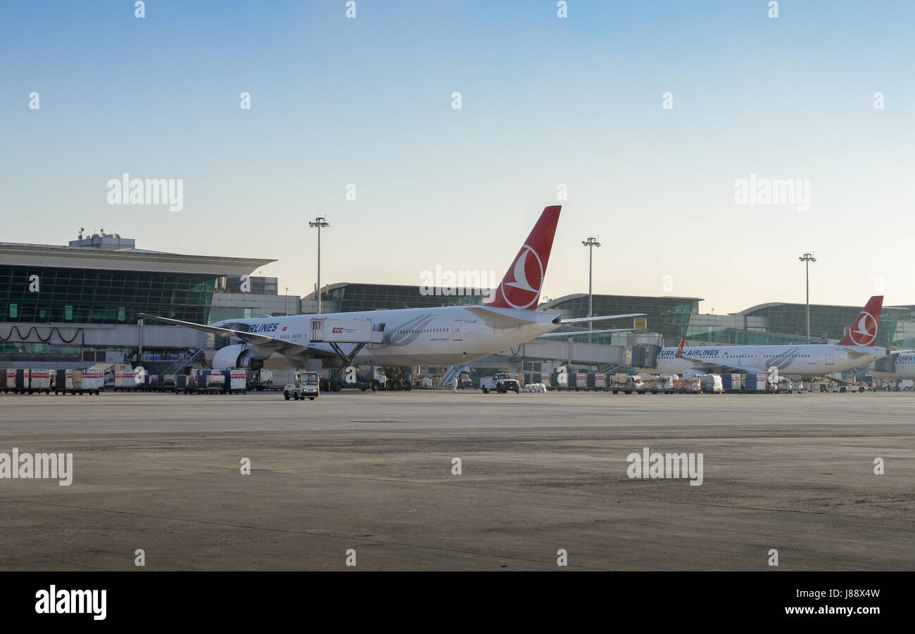 Turkish Airlines Flugzeuge am Flughafen in Istanbul, Türkei Stockfoto