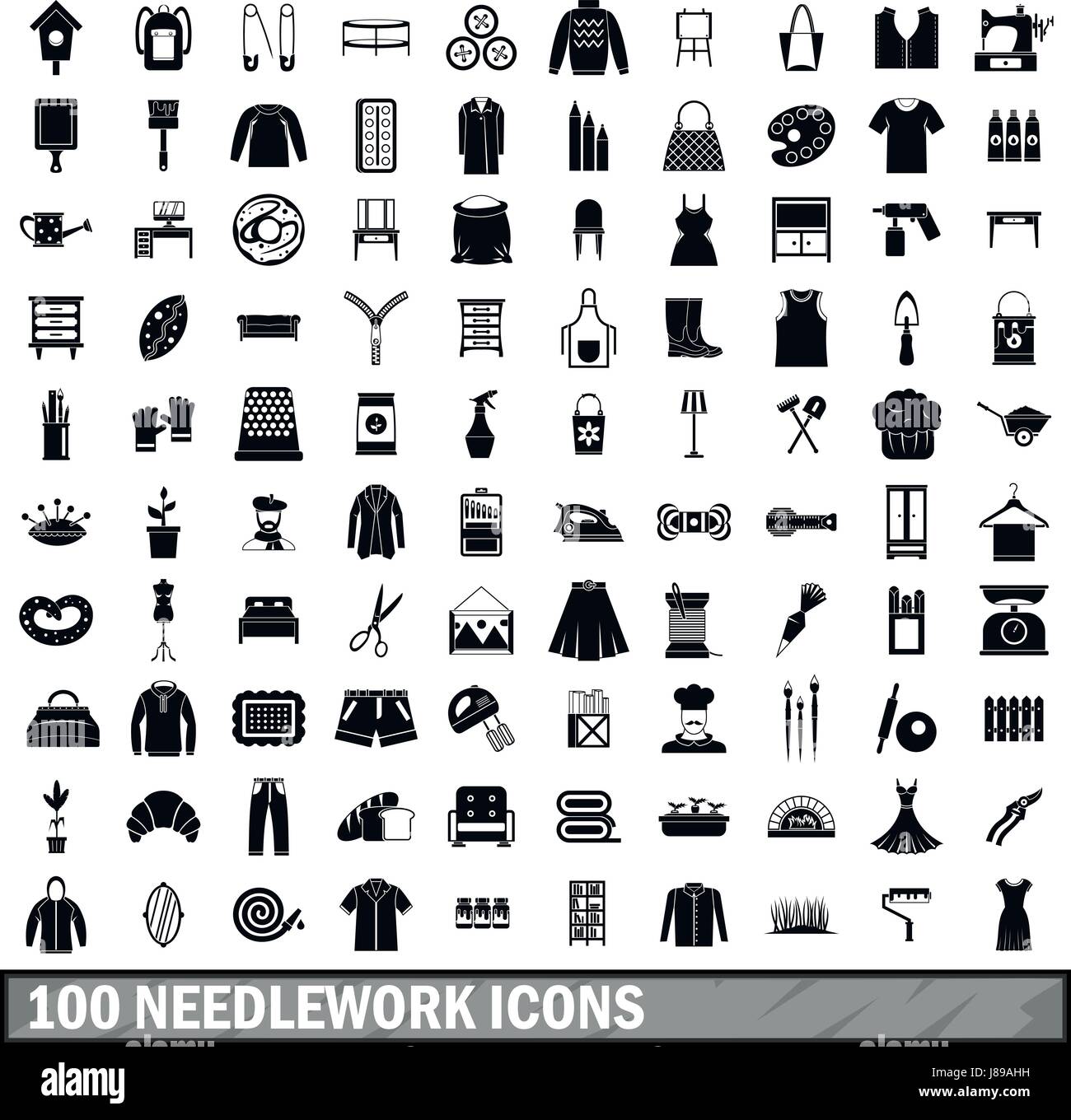 100 Handarbeit Icons Set, einfachen Stil Stock Vektor