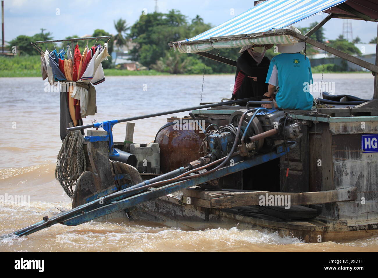 Motorboot auf dem mekong Stockfoto