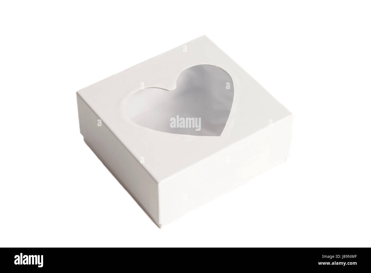 weißen Geschenkbox Papier isoliert auf weißem Hintergrund Stockfoto