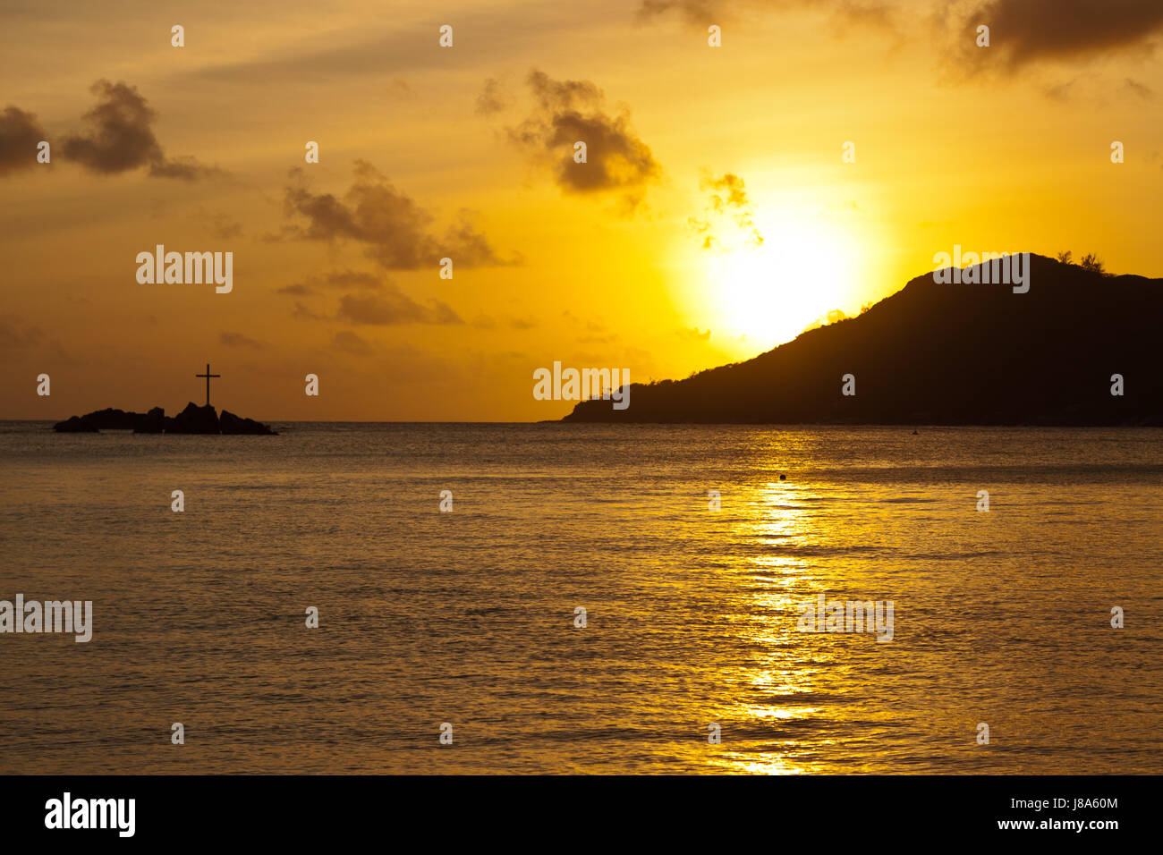 Sonnenuntergang, Seychellen, Salzwasser, Meer, Ozean, Wasser, Sonnenuntergang, Strand, Meer, die Stockfoto