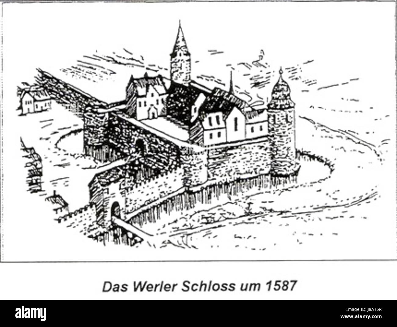Kupferstich Schloss Werl 1587 Stockfoto