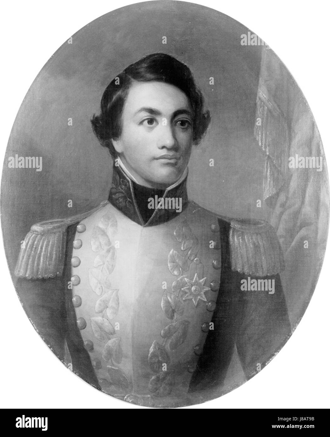 König Kamehameha III. Von Hawaii, fotografiert in einer preußischen Militäruniform um 1831, wobei er seine diplomatischen Verbindungen und seine einzigartige Mischung aus hawaiianischen und europäischen Einflüssen hervorhebt. Stockfoto