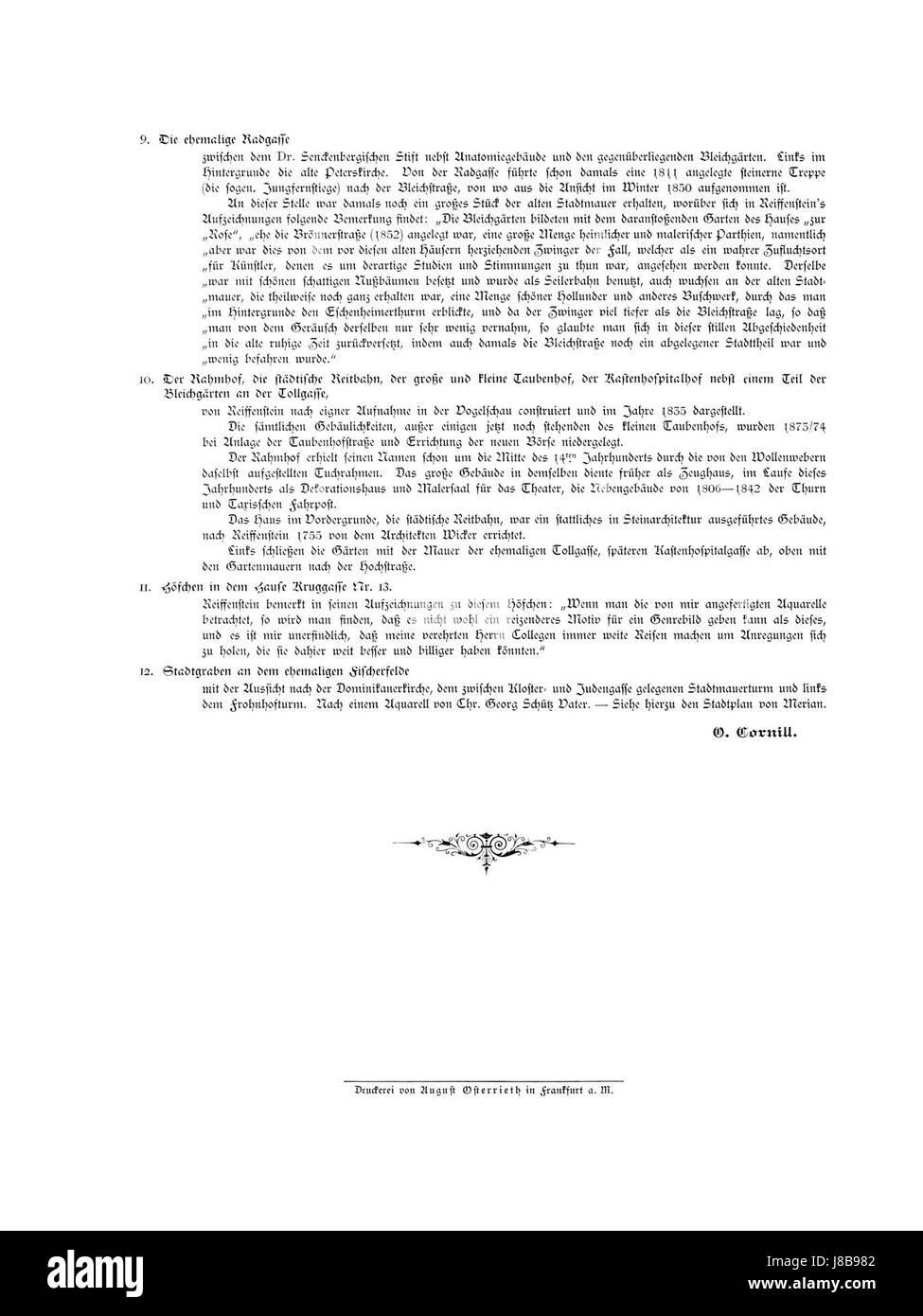 Das Dokument von 1894, verbunden mit Carl Theodor Reiffenstein, gibt Einblicke in Frankfurt am Main im späten 19. Jahrhundert. Sie enthält detaillierte Beobachtungen der kulturellen, sozialen und wirtschaftlichen Aspekte der cityÂ, die zur historischen Bilanz dieser Zeit beitragen. Stockfoto