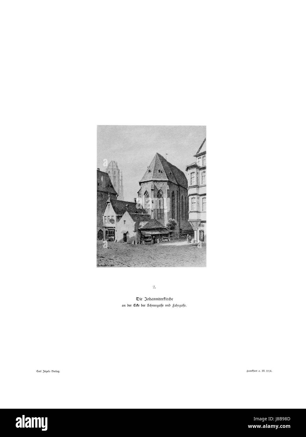 Das Bild ist Teil einer 1894 erschienenen Publikation von Carl Theodor Reiffenstein, die Ansichten von Frankfurt am Main zeigt. Es enthält detaillierte Abbildungen, die die Stadt während dieser Zeit darstellen. Stockfoto