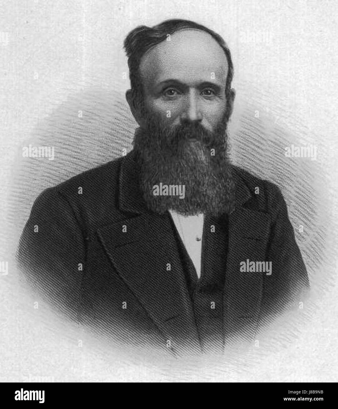 Diese Gravur zeigt Jerome Fassler, einen Meistermäher aus den 1880er Jahren, was wahrscheinlich seine Fähigkeiten im Mähen und seine Anerkennung im Bereich der landwirtschaftlichen Arbeit während dieser Zeit unterstreicht. Stockfoto