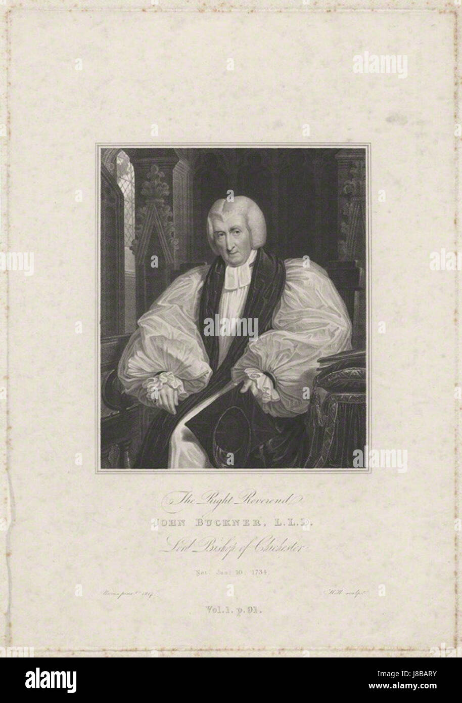 Dieses Porträt von John Buckner, das von William Holl Sr. Nach Thomas Uwins graviert wurde, zeigt das Motiv in einer detaillierten und raffinierten Art und Weise und zeigt das Können des Künstlers und des Graveurs. Stockfoto