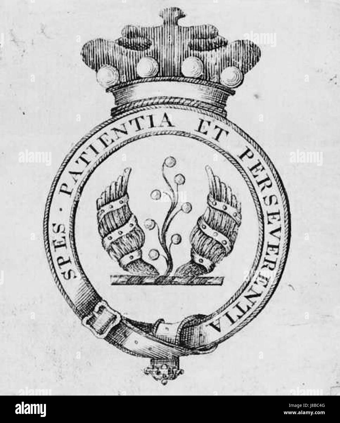 ExLibris Ernst von Linsingen bezieht sich auf ein Heft oder persönliches Etikett, das Ernst von Linsingen, einer historischen Figur, gehört. Lesezeichen werden häufig verwendet, um den Besitz von Büchern zu kennzeichnen und können bestimmte Designs, Symbole oder Wappen aufweisen, die mit der Person verknüpft sind. Dieses Exlibris-Design spiegelt die persönliche Identität und Geschichte von Linsingen wider. Stockfoto