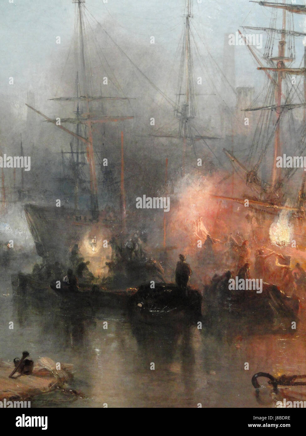 Keelmen Heaving in Coals by Moonlight (1835) ist ein Ölgemälde von J.M.W. Turner, das Arbeiter beim Verladen von Kohle auf ein Boot bei Mondlicht zeigt und Turners meisterhafte Verwendung von Licht und Atmosphäre zeigt. Stockfoto