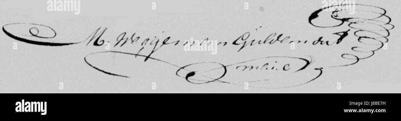"Handtekening Maurits Weggeman Guldemont" bezieht sich auf die Unterschrift von Maurits Weggeman Guldemont, einer bemerkenswerten historischen Persönlichkeit in der europäischen Geschichte. Die Signatur repräsentiert einen Moment in der Geschichte, der eine Verbindung zu Ereignissen oder Bewegungen der Zeit feststellt. Stockfoto
